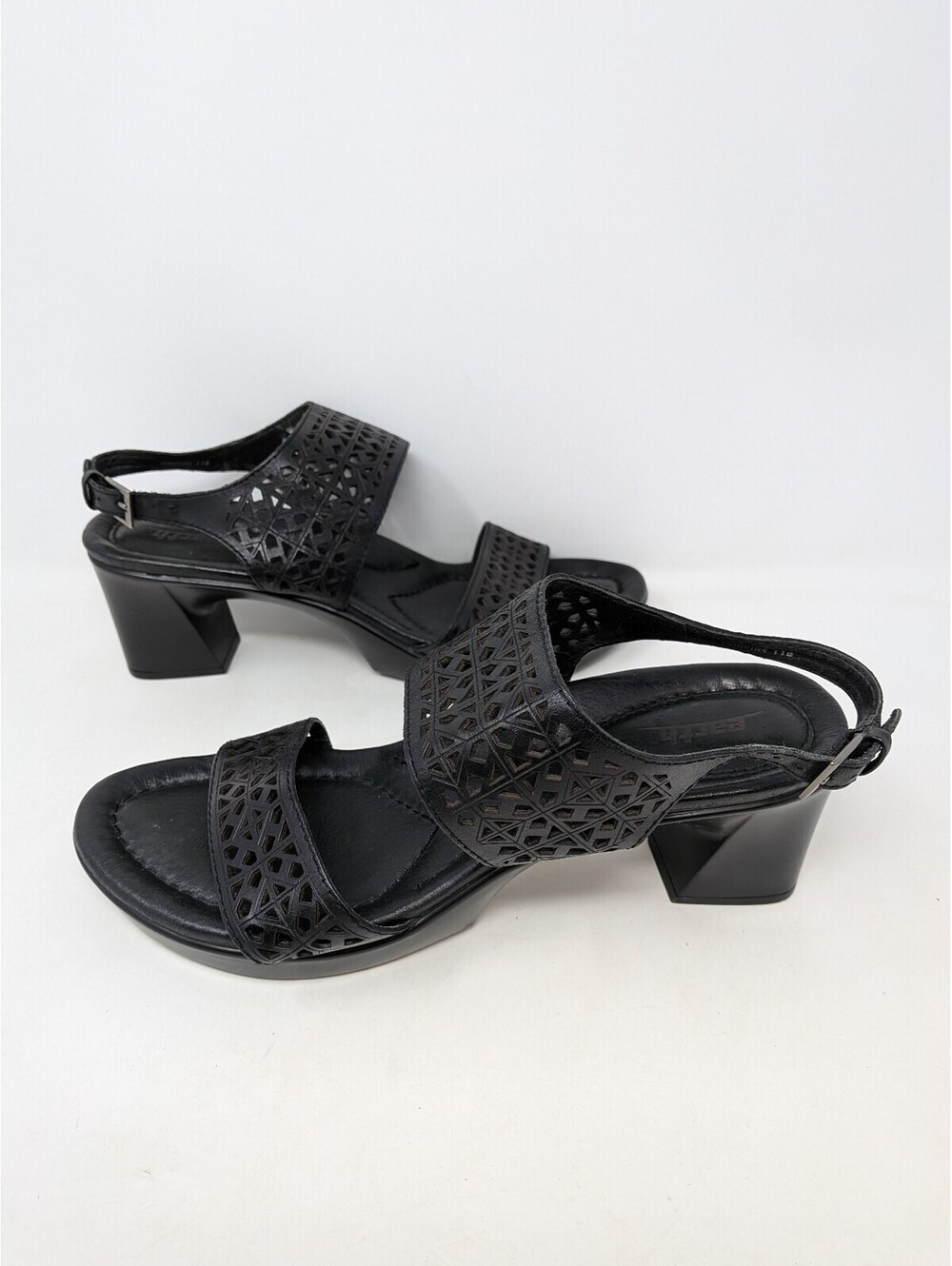 Earth Junipine Women’s Black Laser-Cut Block Heel Sandals Size 11B